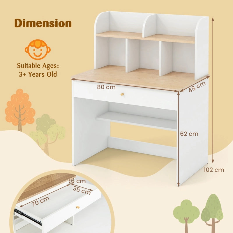 Kids Wooden Study Desk with Hutch and Drawer