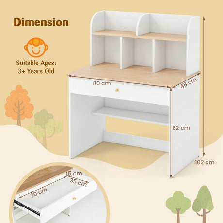 Kids Wooden Study Desk with Hutch and Drawer