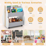 Kids Wooden Bookshelf with Universal Wheels-Gray