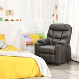 PU Leather Kids Recliner Chair with Cup Holders and Side Pockets-Brown