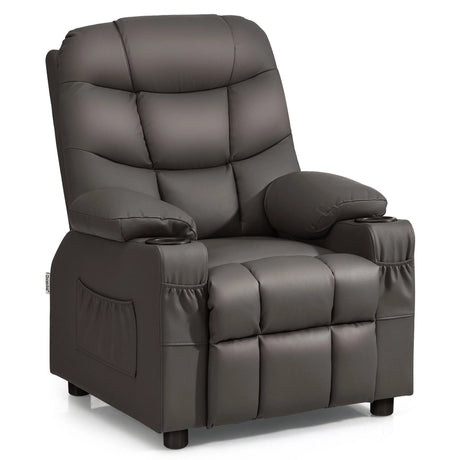 PU Leather Kids Recliner Chair with Cup Holders and Side Pockets-Brown