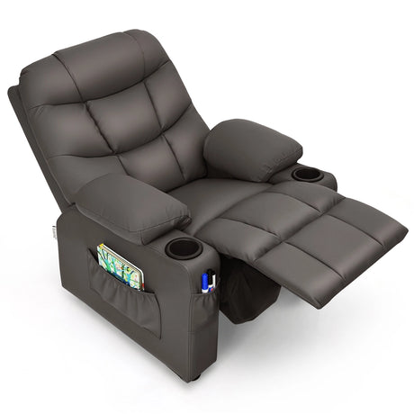 PU Leather Kids Recliner Chair with Cup Holders and Side Pockets-Brown
