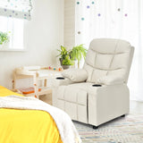 PU Leather Kids Recliner Chair with Cup Holders and Side Pockets-Beige