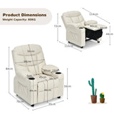 PU Leather Kids Recliner Chair with Cup Holders and Side Pockets-Beige