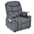 PU Leather Kids Recliner Chair with Cup Holders and Side Pockets-Gray