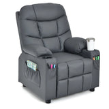 PU Leather Kids Recliner Chair with Cup Holders and Side Pockets-Gray