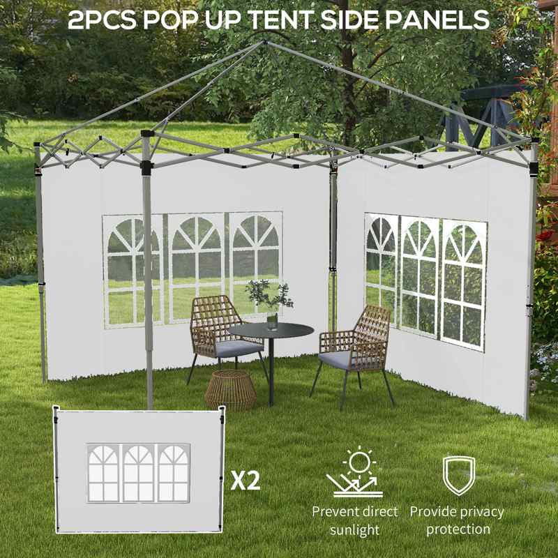 Outsunny Gazebo Side Panels, Sides Replacement with Window for 3x3(m) or 3x4m Pop Up Gazebo, 2 Pack, White