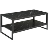 HOMCOM Coffee Table, Two-Tier Marble Centre Table with Metal Frame and Storage Shelf for Living Room, 106 x 50 x 45cm, Black