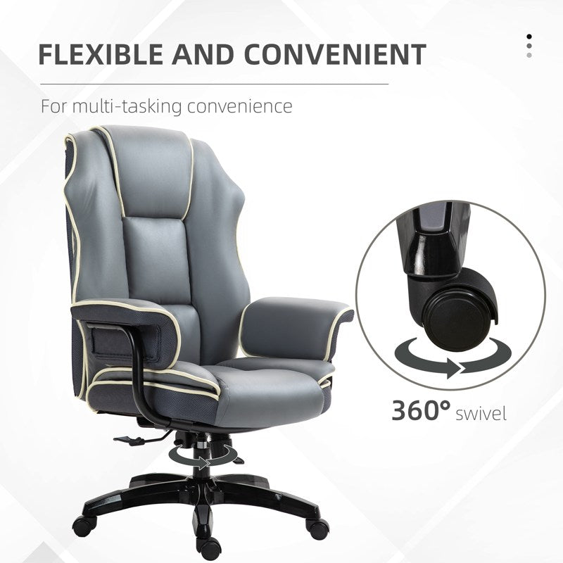 Vinsetto High Back Office Chair, PU Leather Desk Chair, Reclining Swivel Computer Chair for Home, Grey