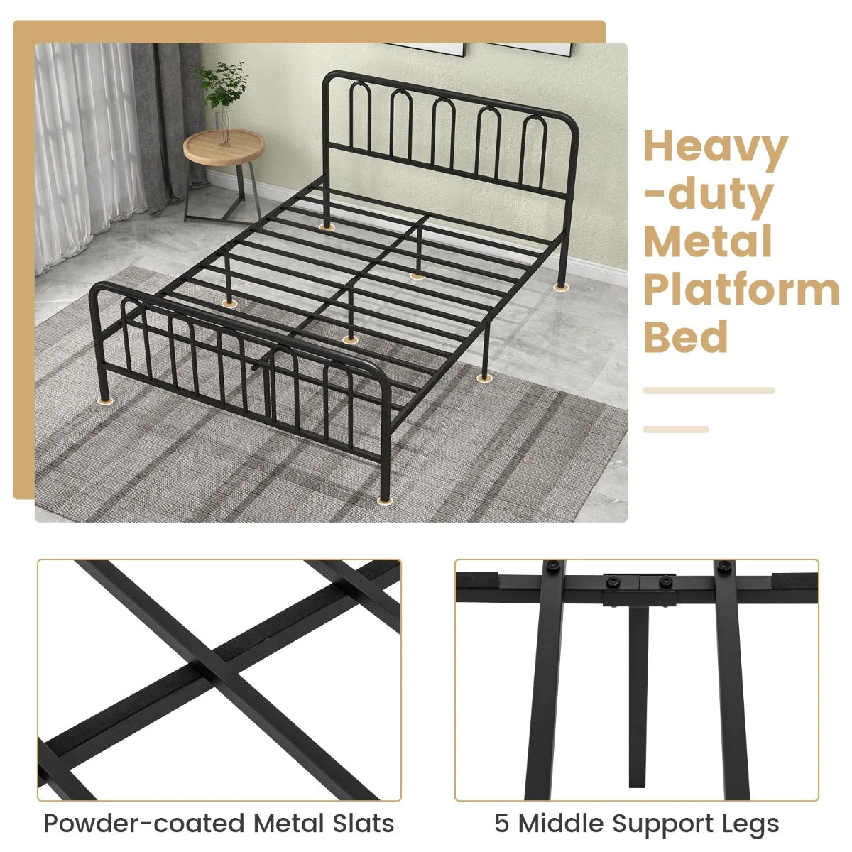 Double/King Size Metal Bed Frame with Headboard and Footboard-King Size