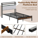 King Size Bed Frame with LED Light and Charging Station-Double Size