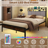 King Size Bed Frame with LED Light and Charging Station-Double Size