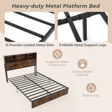 King Size Bed Frame with Charging Station and Storage Headboard-King Size