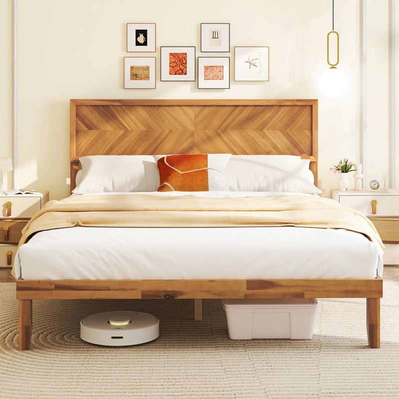 Twin/Full/Queen Size Bed Frame with Headboard and Storage Space-Queen Size