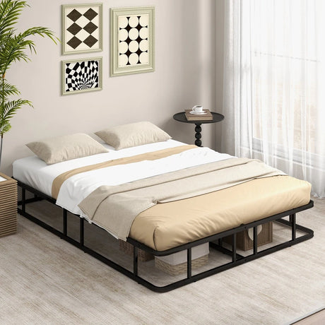 Queen Size Bed Frame with Metal Slat Support