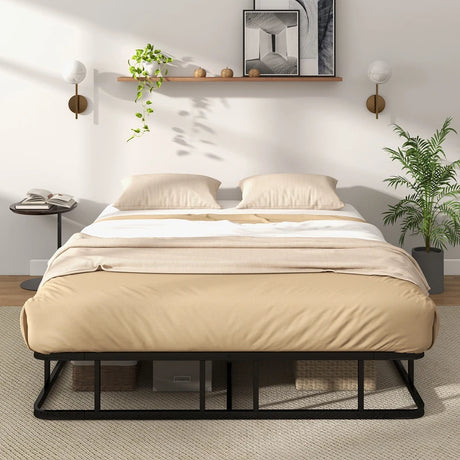 Queen Size Bed Frame with Metal Slat Support