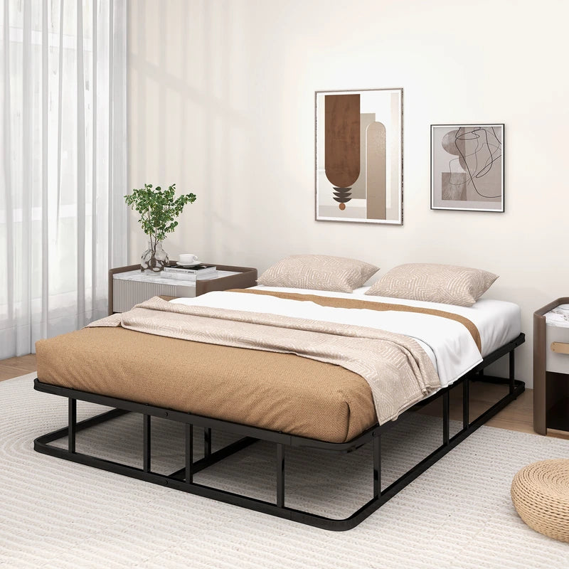 Queen Size Bed Frame with Metal Slat Support