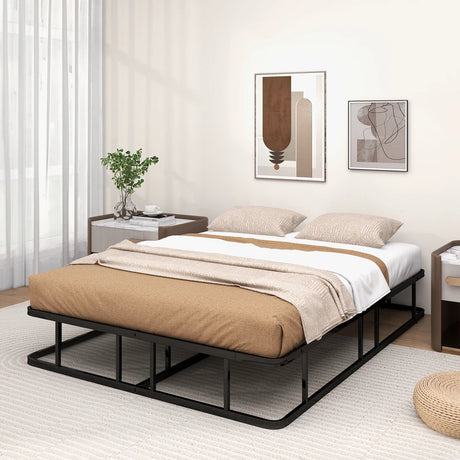 Queen Size Bed Frame with Metal Slat Support