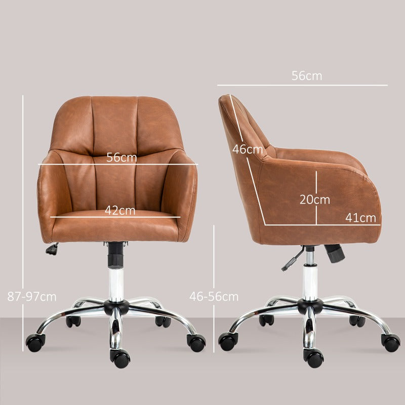 HOMCOM Faux Leather Tub Office Chair, with Wheels - Brown