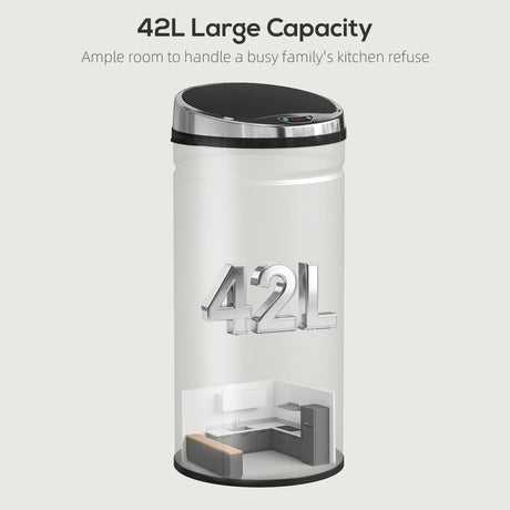 HOMCOM 42L Stainless Steel Sensor Bin - Silver Tone