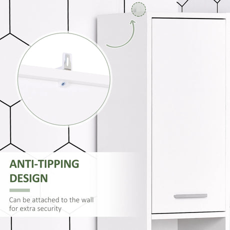 HOMCOM Bathroom Floor Storage Cabinet Slim Tallboy w/ Door Cupboard & Shelves For Living Room, Bedroom, Hallway White