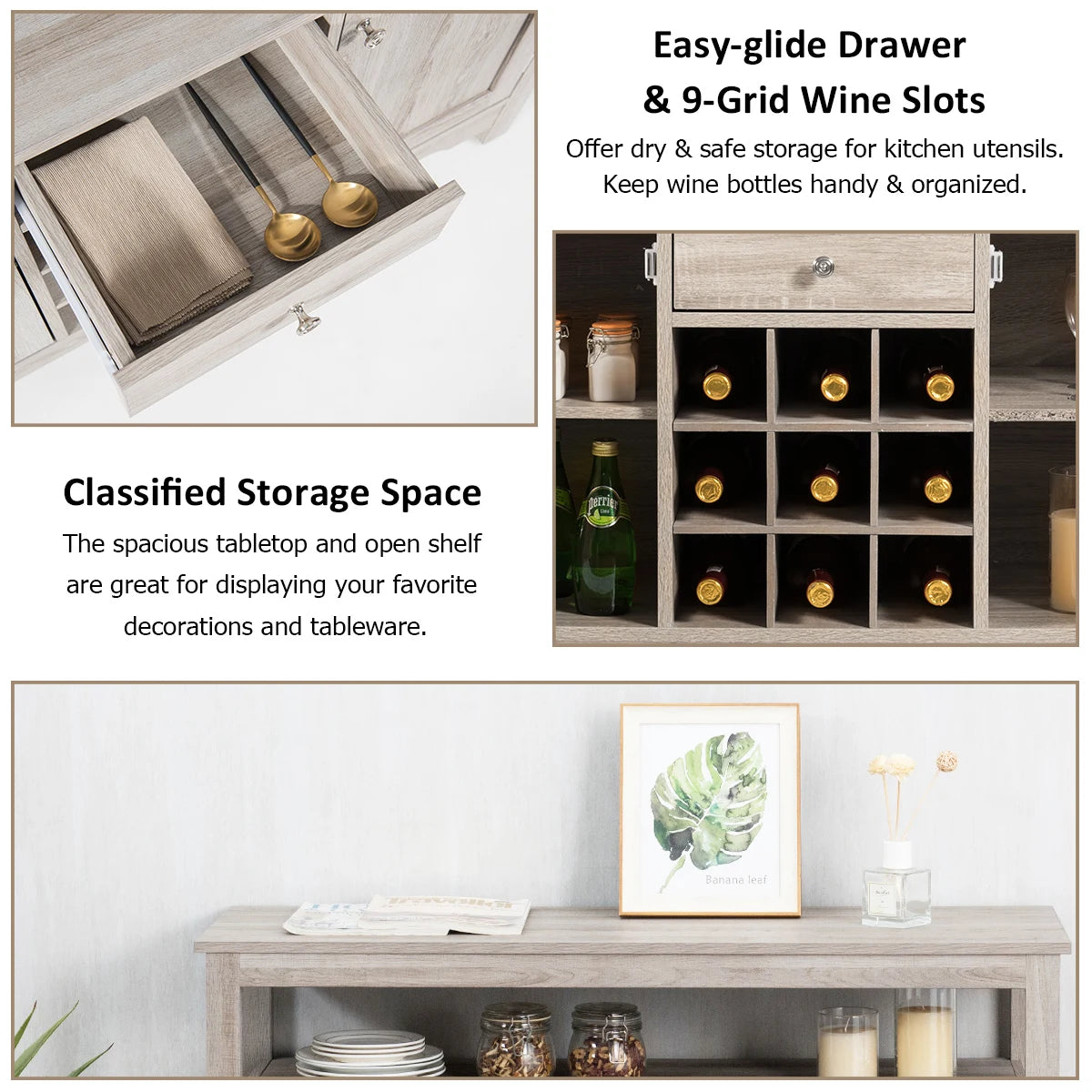 Buffet Server Sideboard Wine Cabinet Console-Gray