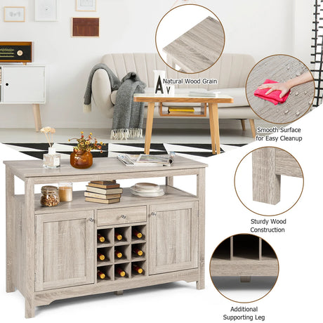 Buffet Server Sideboard Wine Cabinet Console-Gray