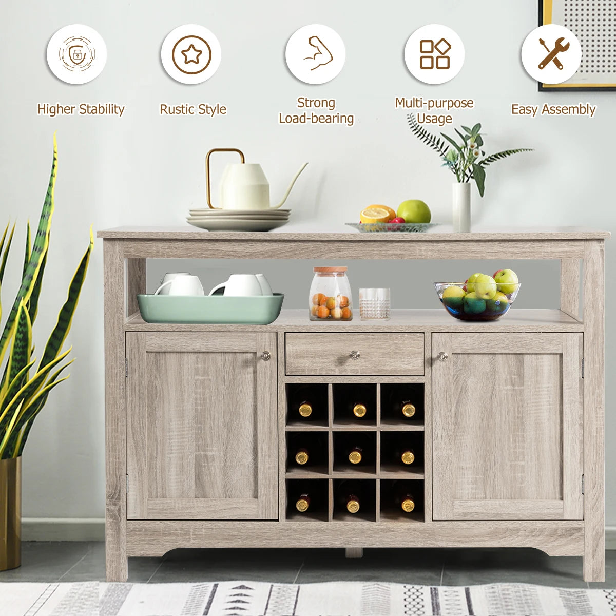 Buffet Server Sideboard Wine Cabinet Console-Gray