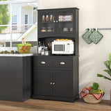 Kitchen Buffet Sideboard with Hutch 4 Doors Cupboard with Adjustable Shelves-Black