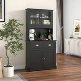 Kitchen Buffet Sideboard with Hutch 4 Doors Cupboard with Adjustable Shelves-Black