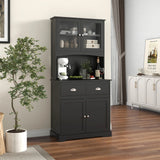 Kitchen Buffet Sideboard with Hutch 4 Doors Cupboard with Adjustable Shelves-Black