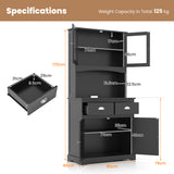 Kitchen Buffet Sideboard with Hutch 4 Doors Cupboard with Adjustable Shelves-Black