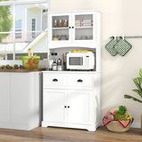 170cm Kitchen Sideboard with Hutch 4 Door Freestanding Cabinet with Tempered Glass Doors 3 Adjustable Shelves 2 Drawers White