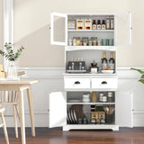 170cm Kitchen Sideboard with Hutch 4 Door Freestanding Cabinet with Tempered Glass Doors 3 Adjustable Shelves 2 Drawers White