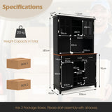 Kitchen Storage Cabinet Cupboard with Wine Rack and Drawers-Black