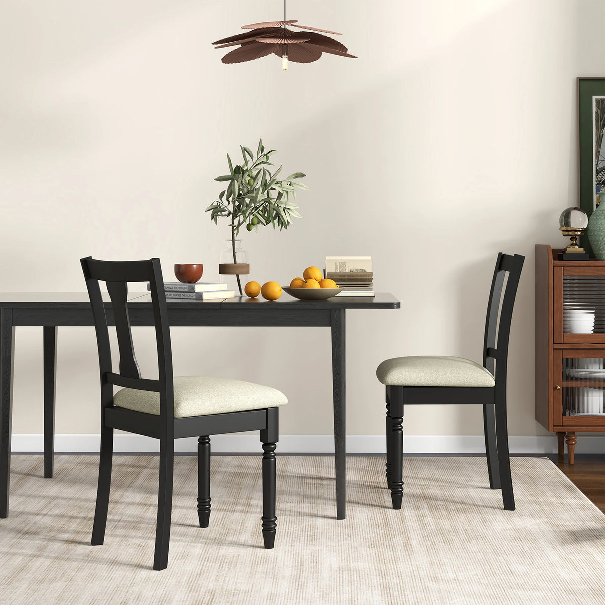 Kitchen Dining Chair with Linen Fabric and Storage Space-Black