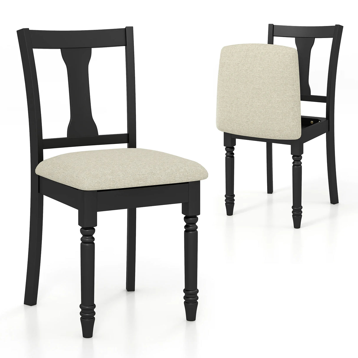 Kitchen Dining Chair with Linen Fabric and Storage Space-Black