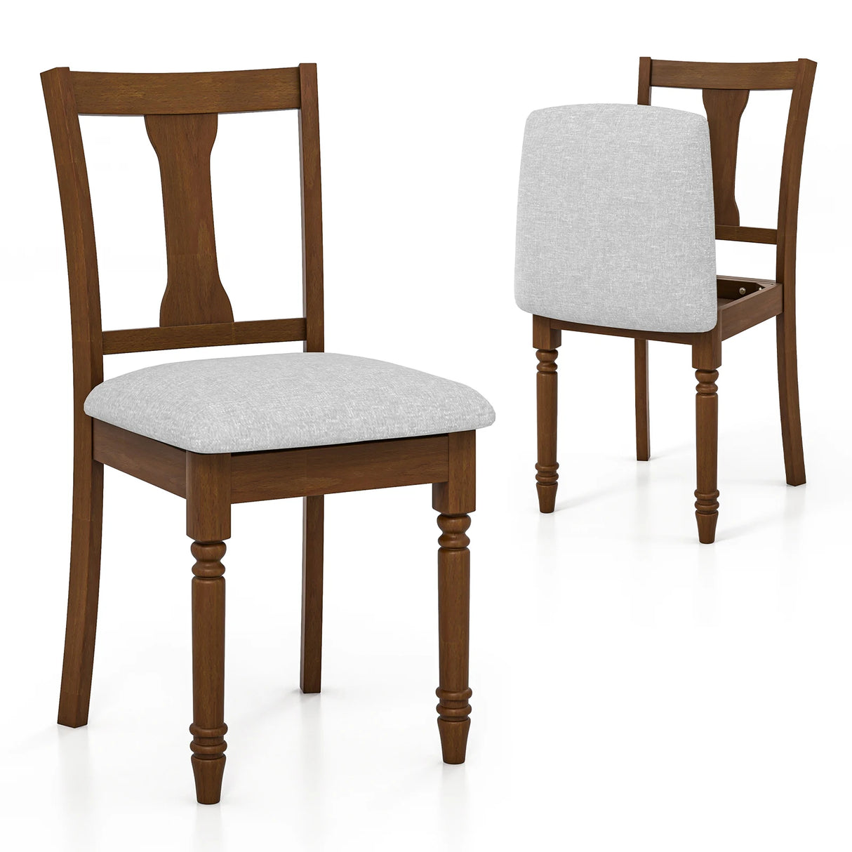 Kitchen Dining Chair with Linen Fabric and Storage Space-Brown
