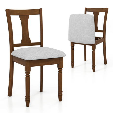 Kitchen Dining Chair with Linen Fabric and Storage Space-Brown