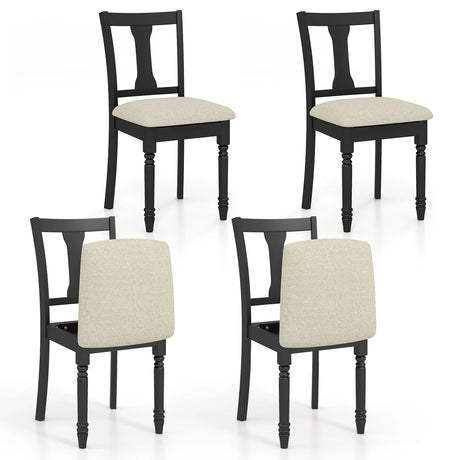 Kitchen Dining Chair with Linen Fabric and Storage Space-Black