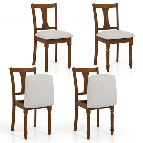 Kitchen Dining Chair with Linen Fabric and Storage Space-Brown