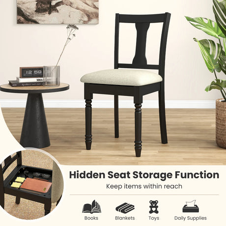 Kitchen Dining Chair with Linen Fabric and Storage Space-Black