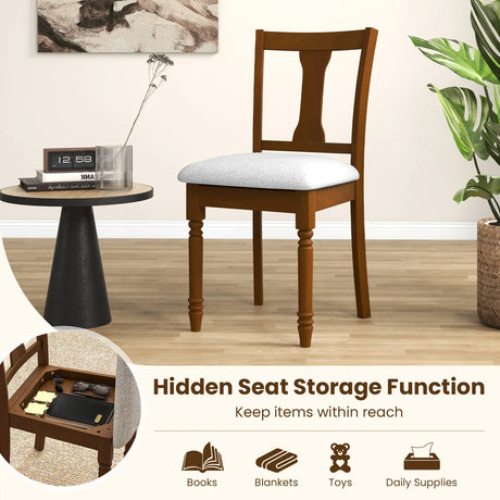 Kitchen Dining Chair with Linen Fabric and Storage Space-Brown