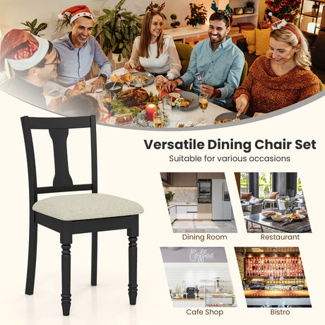 Kitchen Dining Chair with Linen Fabric and Storage Space-Black