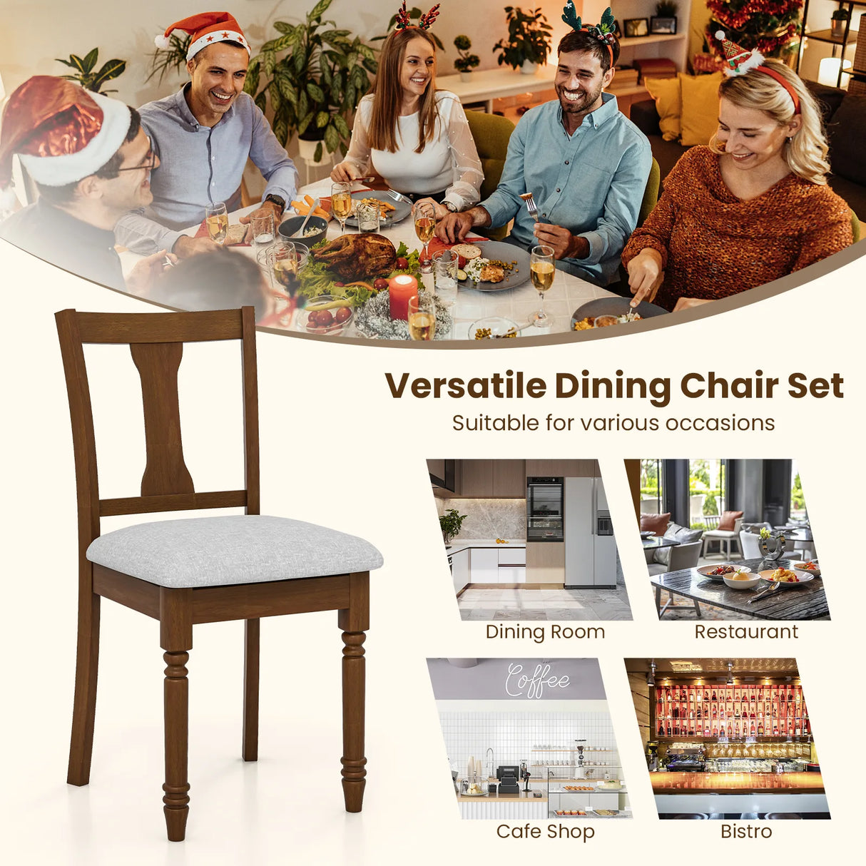 Kitchen Dining Chair with Linen Fabric and Storage Space-Brown