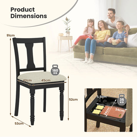 Kitchen Dining Chair with Linen Fabric and Storage Space-Black