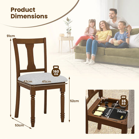 Kitchen Dining Chair with Linen Fabric and Storage Space-Brown