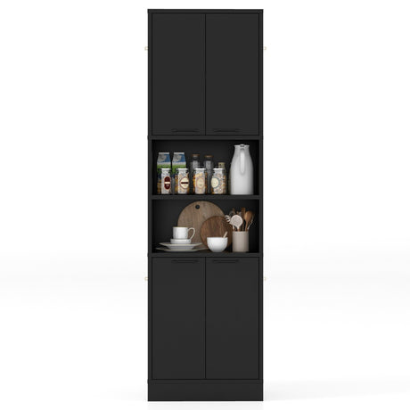 75 Inch Kitchen Pantry Cabinet Tall Cupboard with Doors and Shelves-Black