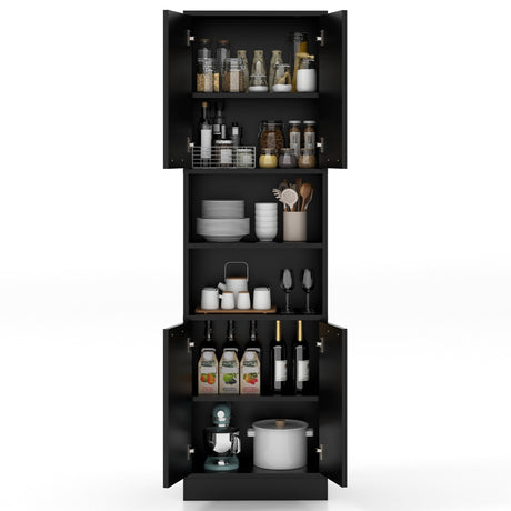 75 Inch Kitchen Pantry Cabinet Tall Cupboard with Doors and Shelves-Black