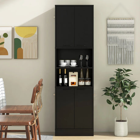 75 Inch Kitchen Pantry Cabinet Tall Cupboard with Doors and Shelves-Black